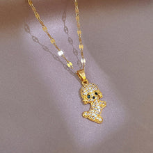 Load image into Gallery viewer, Unisex Gold Stainless Steel Cute Teddy Dog Crystal Pendant Link Chain Necklace
