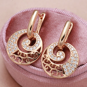 Ladies Round 585 Rose Gold Separable Hollow Spiral Cutout Crystal Clip Earrings