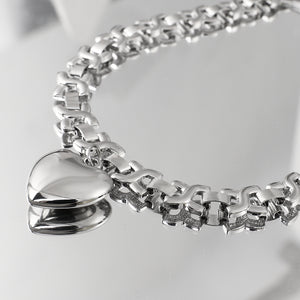 Ladies Silver Stainless Steel Geometric Thick Chain Heart Pendant Necklace