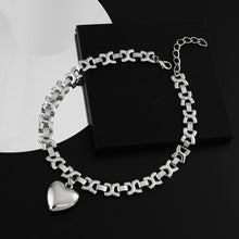 Load image into Gallery viewer, Ladies Silver Stainless Steel Geometric Thick Chain Heart Pendant Necklace
