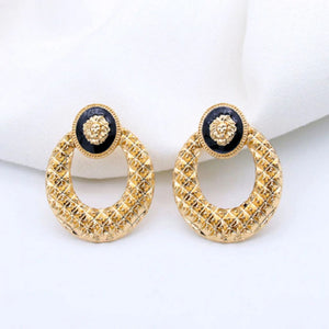 Round Big 18K Gold Plated Tiger Head Myth Medusa Ring Loop Stud Earrings