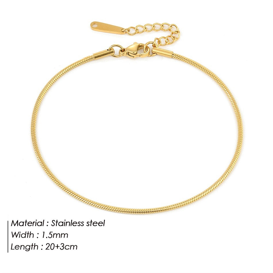 Ladies Gold Plated Stainless Steel Round Snake Bone Anklet