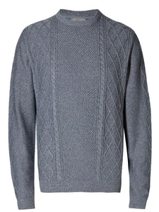 Grey Pure Cotton Cable Knit Crew Neck Long Sleeve Jumpers