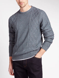 Grey Pure Cotton Cable Knit Crew Neck Long Sleeve Jumpers