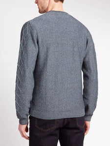 Grey Pure Cotton Cable Knit Crew Neck Long Sleeve Jumpers