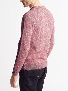 Mens Rose Marl Pure Cotton Textured Ribbed Crew Neck Long Sleeve Jumpers