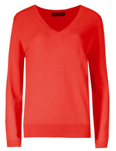 Load image into Gallery viewer, Ladies Orange Ribbed V-Neck Soft Knitted Button Cuff Jumpers
