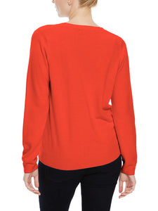 Ladies Orange Ribbed V-Neck Soft Knitted Button Cuff Jumpers