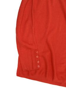 Ladies Orange Ribbed V-Neck Soft Knitted Button Cuff Jumpers
