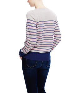 Pink Striped Color Block V-Neck Regular Fit Light Knit Jumpers