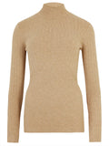 Ladies Carmel High Neck Wide Ribbed Knitted Buttoned Sleeve Jumper
