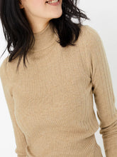 Load image into Gallery viewer, Ladies Carmel High Neck Wide Ribbed Knitted Buttoned Sleeve Jumper
