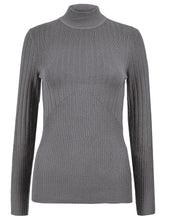 Load image into Gallery viewer, Ladies Grey High Neck Wide Ribbed Knitted Buttoned Sleeve Jumper
