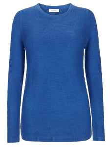 Ladies Blue Soft Knit Ripple Effect Round Neck Long Sleeve Jumper