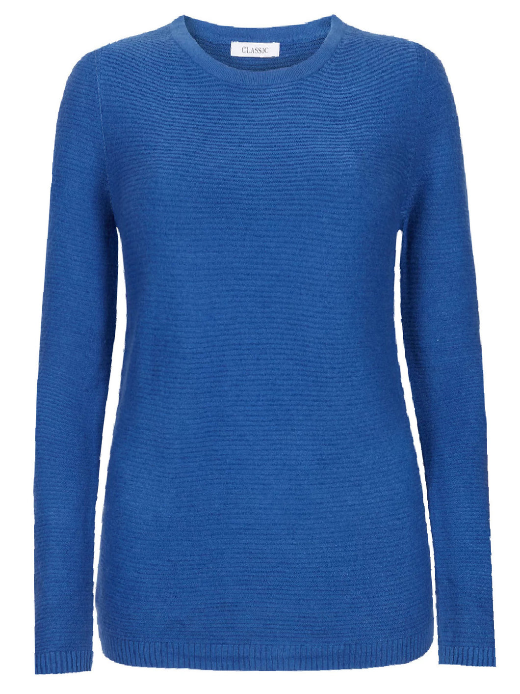 Ladies Blue Soft Knit Ripple Effect Round Neck Long Sleeve Jumper