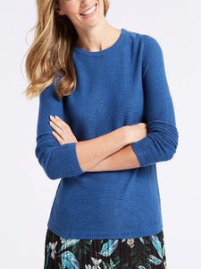 Ladies Blue Soft Knit Ripple Effect Round Neck Long Sleeve Jumper