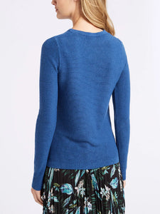 Ladies Blue Soft Knit Ripple Effect Round Neck Long Sleeve Jumper
