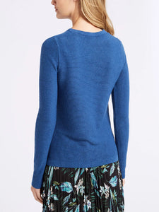 Ladies Blue Soft Knit Ripple Effect Round Neck Long Sleeve Jumper