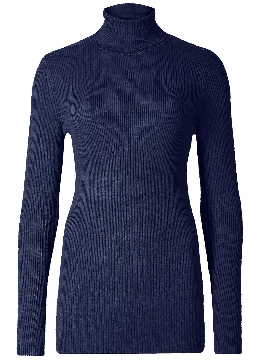 Ladies Navy Ribbed Roll Neck Jumper