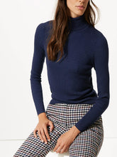 Load image into Gallery viewer, Ladies Navy Ribbed Roll Neck Jumper
