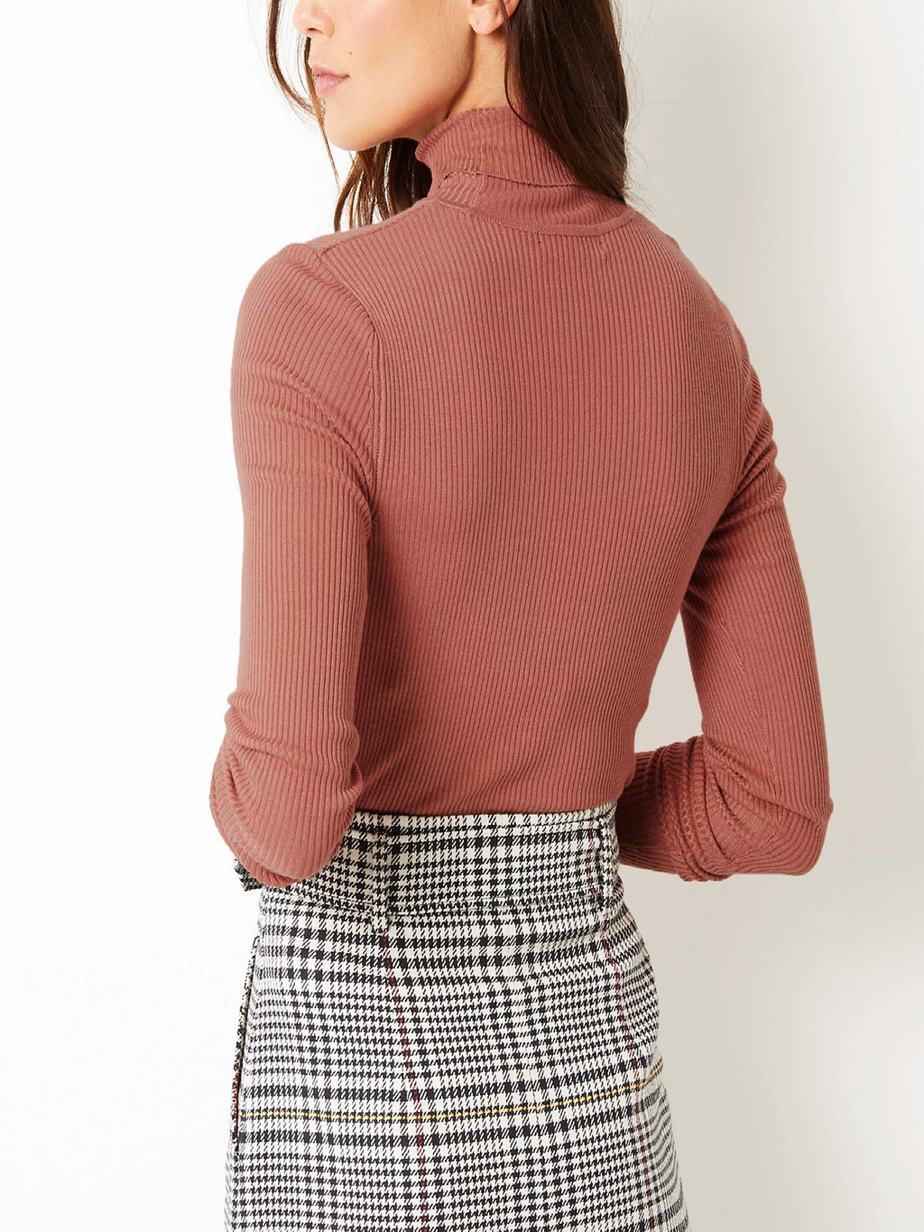 Ladies Terracotta Ribbed Roll Neck Jumper