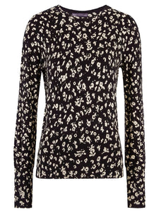 Black Multi Floral Print Soft Knit Long Sleeve Jumper