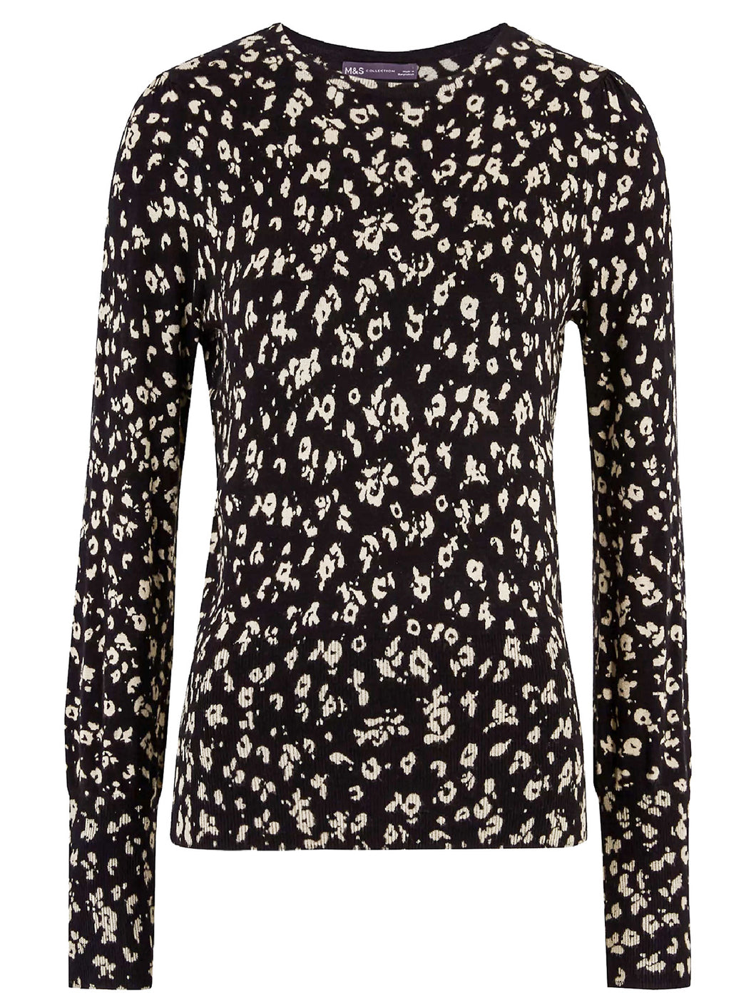 Black Multi Floral Print Soft Knit Long Sleeve Jumper