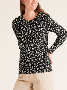 Black Multi Floral Print Soft Knit Long Sleeve Jumper