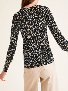 Black Multi Floral Print Soft Knit Long Sleeve Jumper