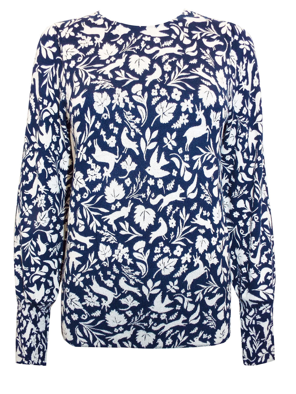 Ladies Navy Floral & Animal Print Soft Knit Long Sleeve Jumper