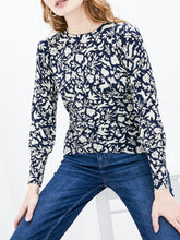 Load image into Gallery viewer, Ladies Navy Floral &amp; Animal Print Soft Knit Long Sleeve Jumper
