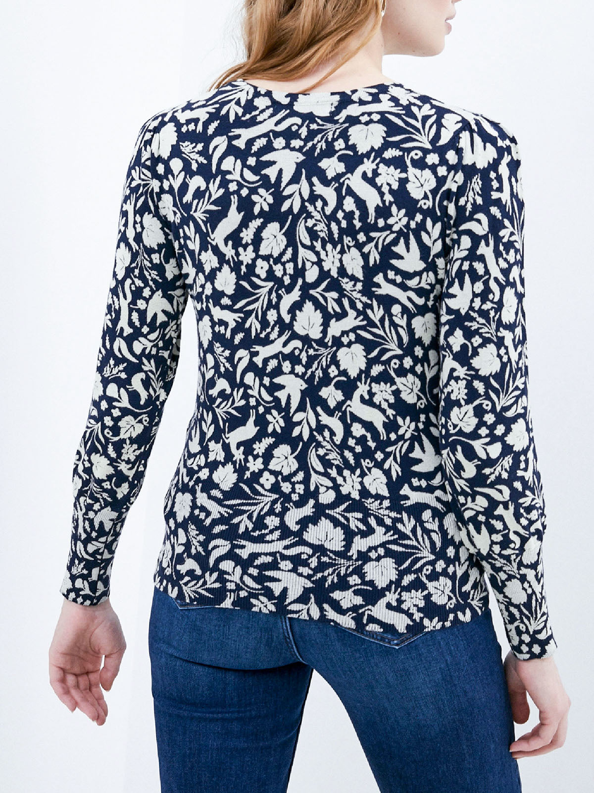 Ladies Navy Floral & Animal Print Soft Knit Long Sleeve Jumper