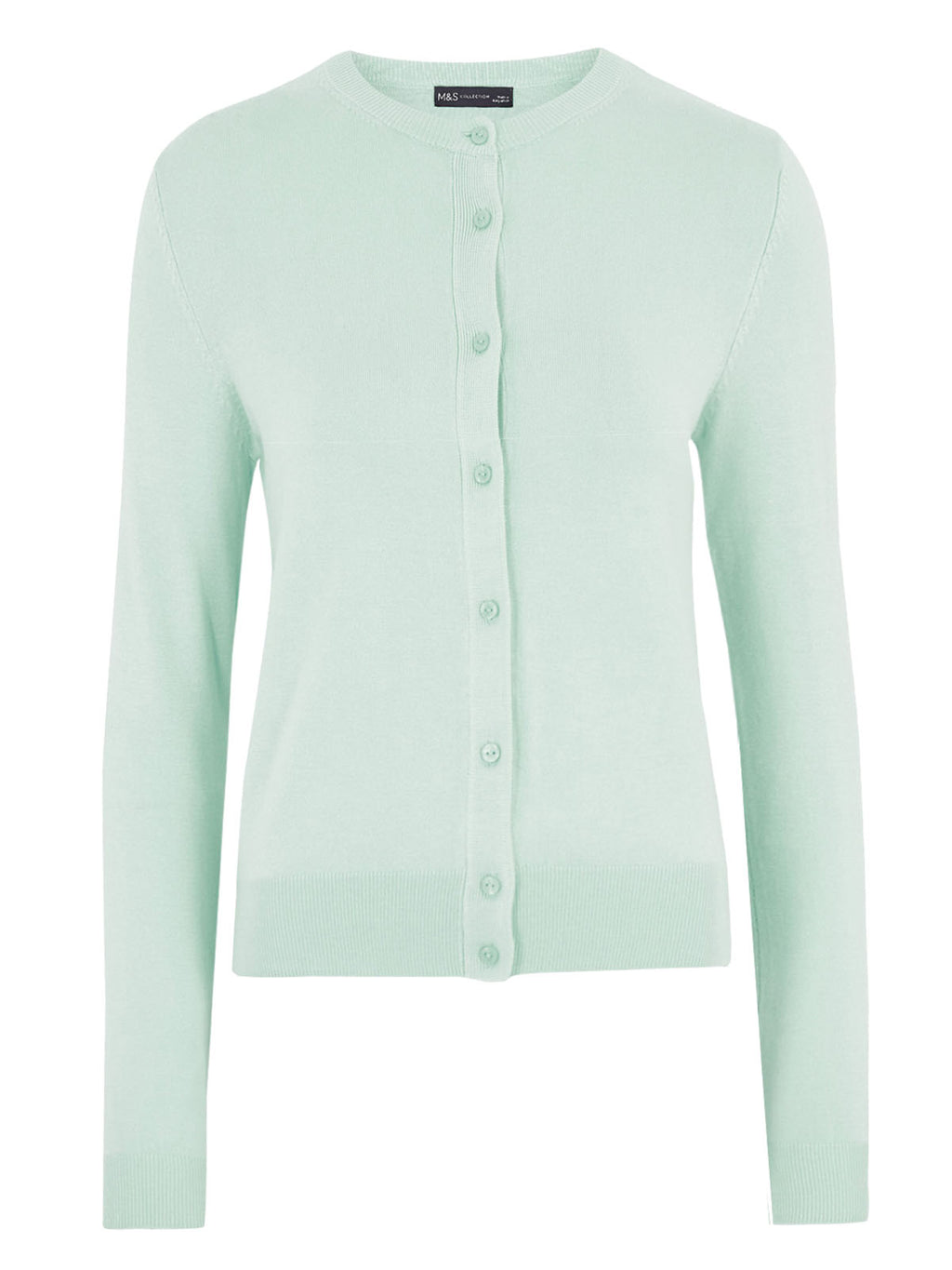 Ladies Light Jade Soft Knit Crew Neck Button Down Cardigan