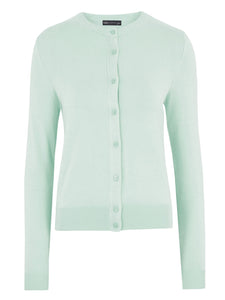 Ladies Light Jade Soft Knit Crew Neck Button Down Cardigan