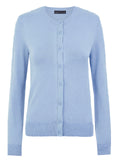 Ladies Blue Soft Knit Crew Neck Button Down Cardigan
