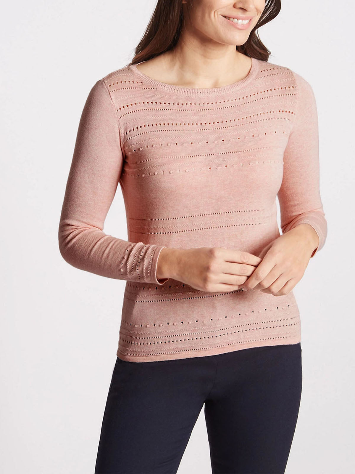 Ladies Blush-Pink Open Knit Cotton Plus Size Jumpers