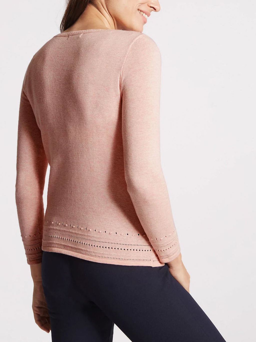 Ladies Blush-Pink Open Knit Cotton Plus Size Jumpers