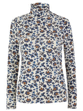 Load image into Gallery viewer, Ladies Cream Multi Floral Cotton Rich Long Sleeve Polo Neck Tops
