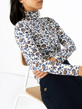 Load image into Gallery viewer, Ladies Cream Multi Floral Cotton Rich Long Sleeve Polo Neck Tops
