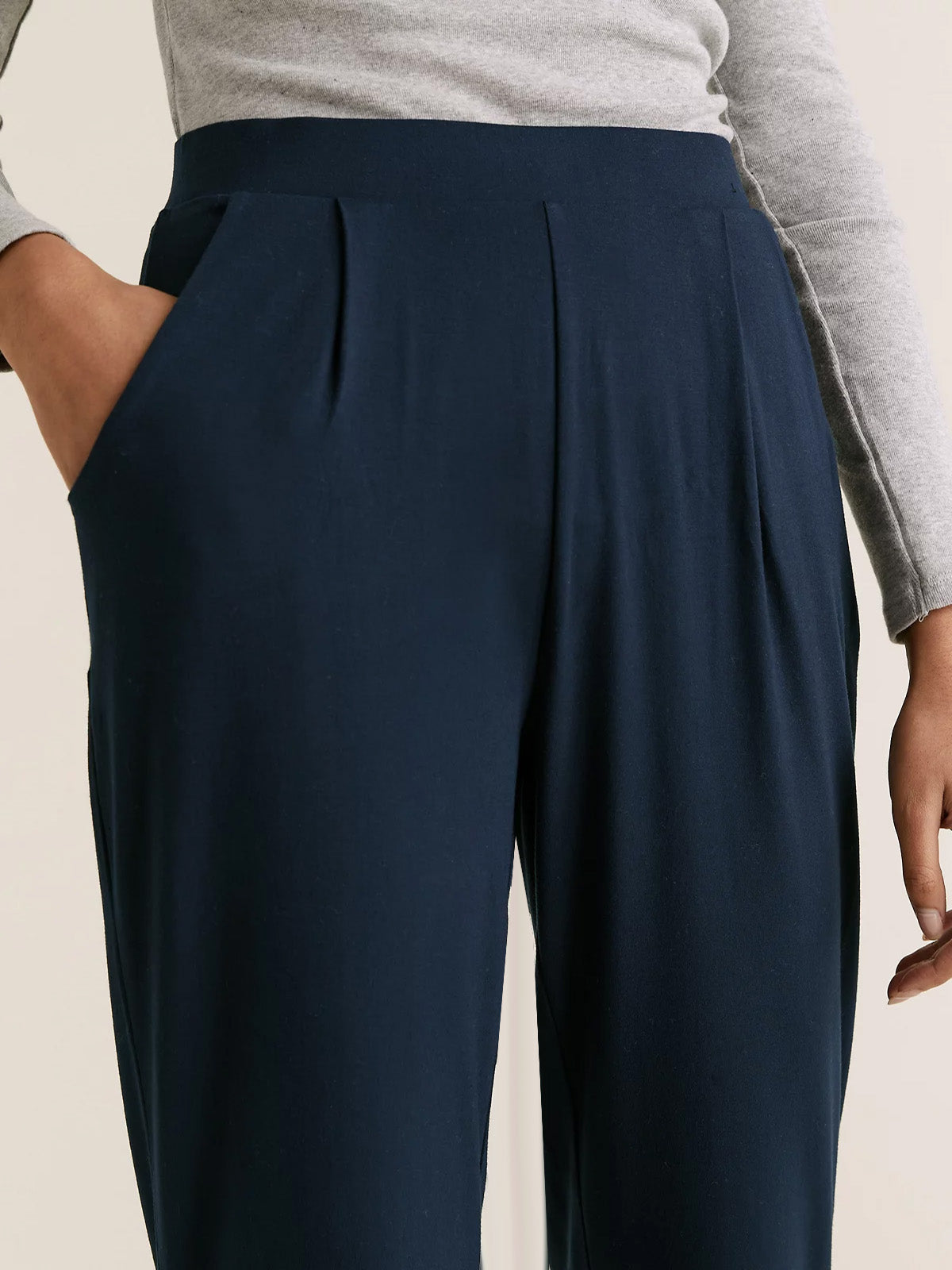 Navy Jersey Tapered Ankle Grazer Trousers