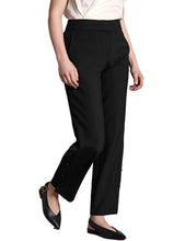 Load image into Gallery viewer, Ladies Black Mid Rise Snap Buttoned Side Straight Leg Plus Size Trousers
