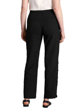 Load image into Gallery viewer, Ladies Black Mid Rise Snap Buttoned Side Straight Leg Plus Size Trousers
