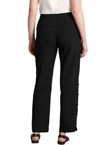 Ladies Black Mid Rise Snap Buttoned Side Straight Leg Plus Size Trousers