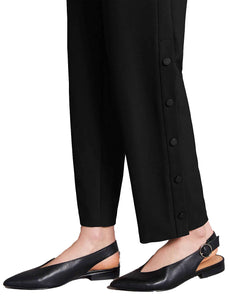 Ladies Black Mid Rise Snap Buttoned Side Straight Leg Plus Size Trousers