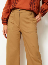 Load image into Gallery viewer, Ladies Camel Cotton Rich Wide Leg Utility Style Trousers
