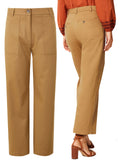 Ladies Camel Cotton Rich Wide Leg Utility Style Trousers