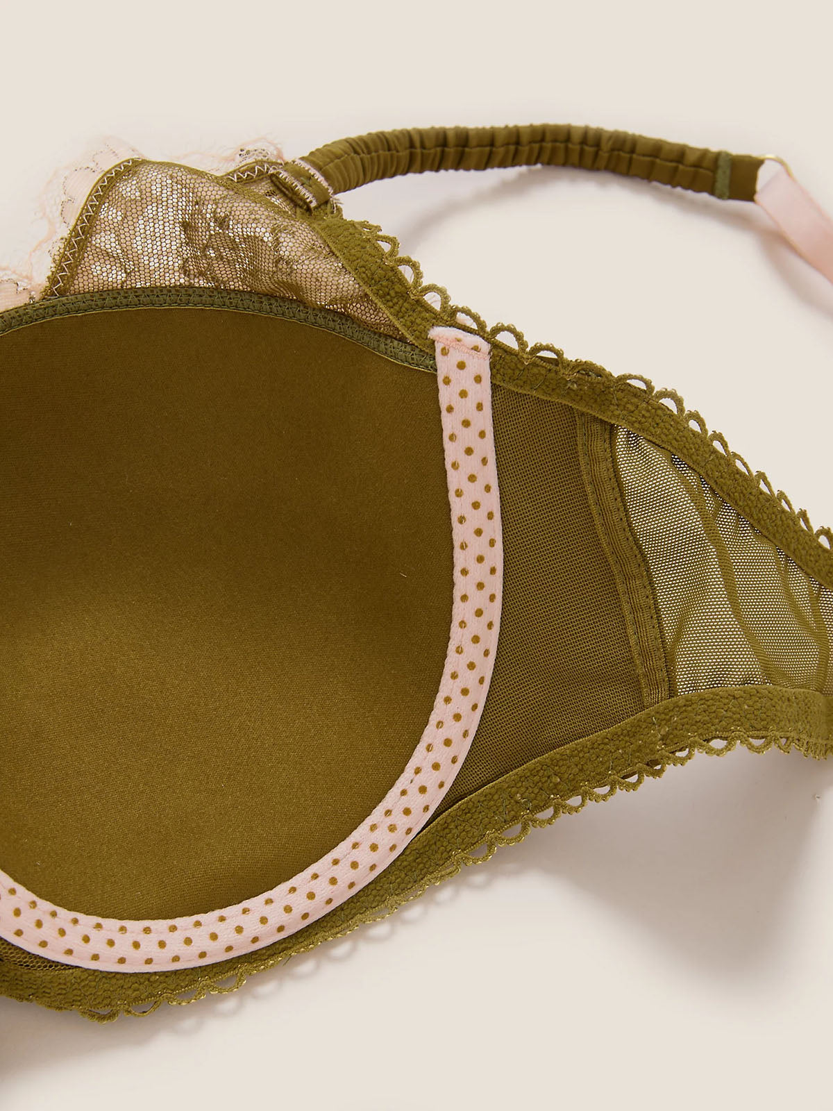 Green Satin & Lace Underwired Padded Balcony Bra
