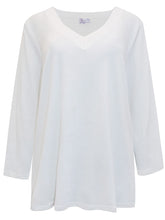 Load image into Gallery viewer, Ladies White Pure Cotton V-Neck Long Sleeve Plus Size Tunic Tops
