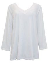 Load image into Gallery viewer, Ladies White Pure Cotton V-Neck Long Sleeve Plus Size Tunic Tops
