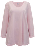 Ladies Pink Pure Cotton V-Neck Long Sleeve Plus Size Tunic Tops
